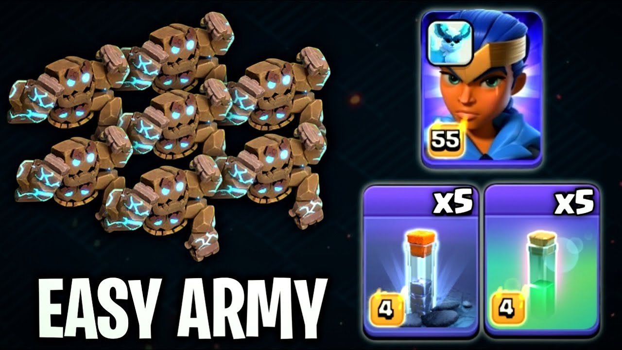 Rc Charge + x5 invisible + x5 Totam Spell With Meteor golem Spam Is Easy and Strong strategy!