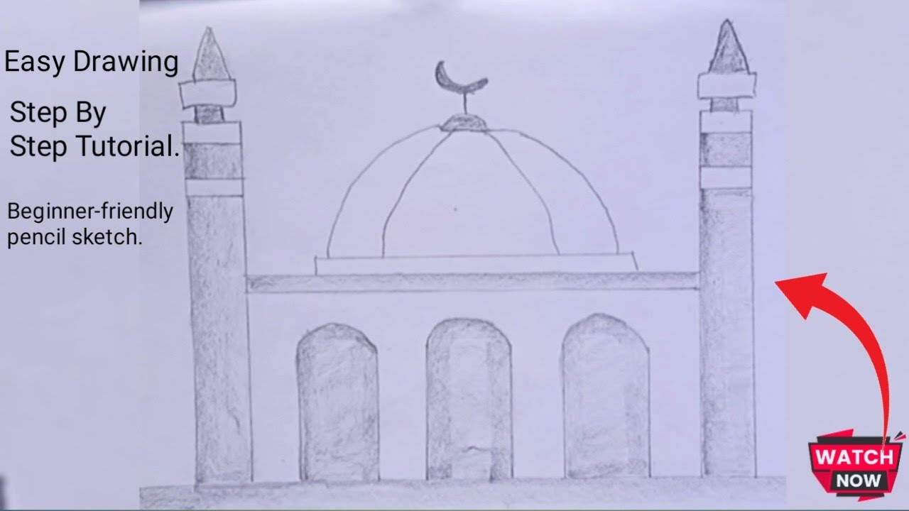 সবচেয়ে সহজ উপায়ে মসজিদের ছবি আঁকা|Easy Mosque Drawing Step by Step for Beginners|ছোটদের মসজিদ আঁকা
