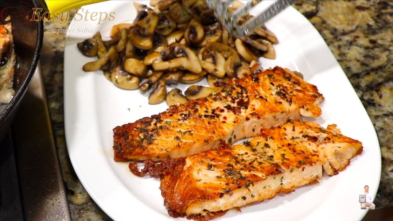 How To Cook Salmon in Skillet with Mushrooms