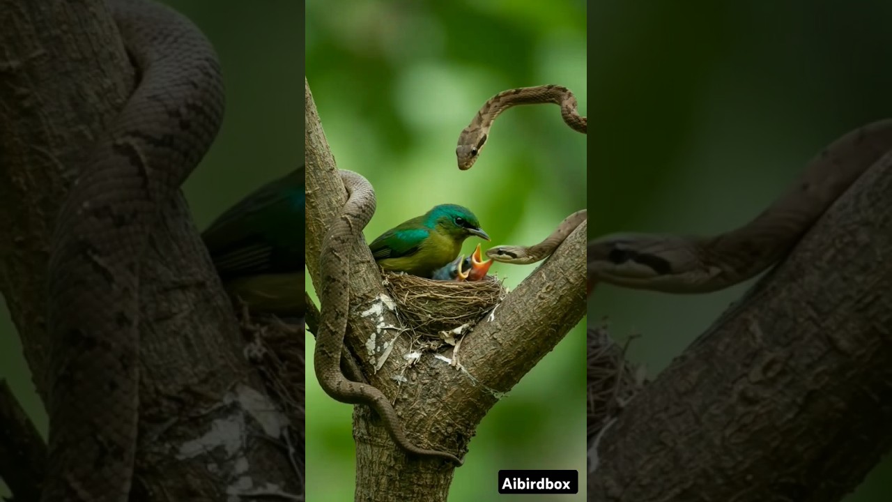 Helpless Mother Bird Protect their child From Great Danger | AI Shorts. #birds #wildlifefight