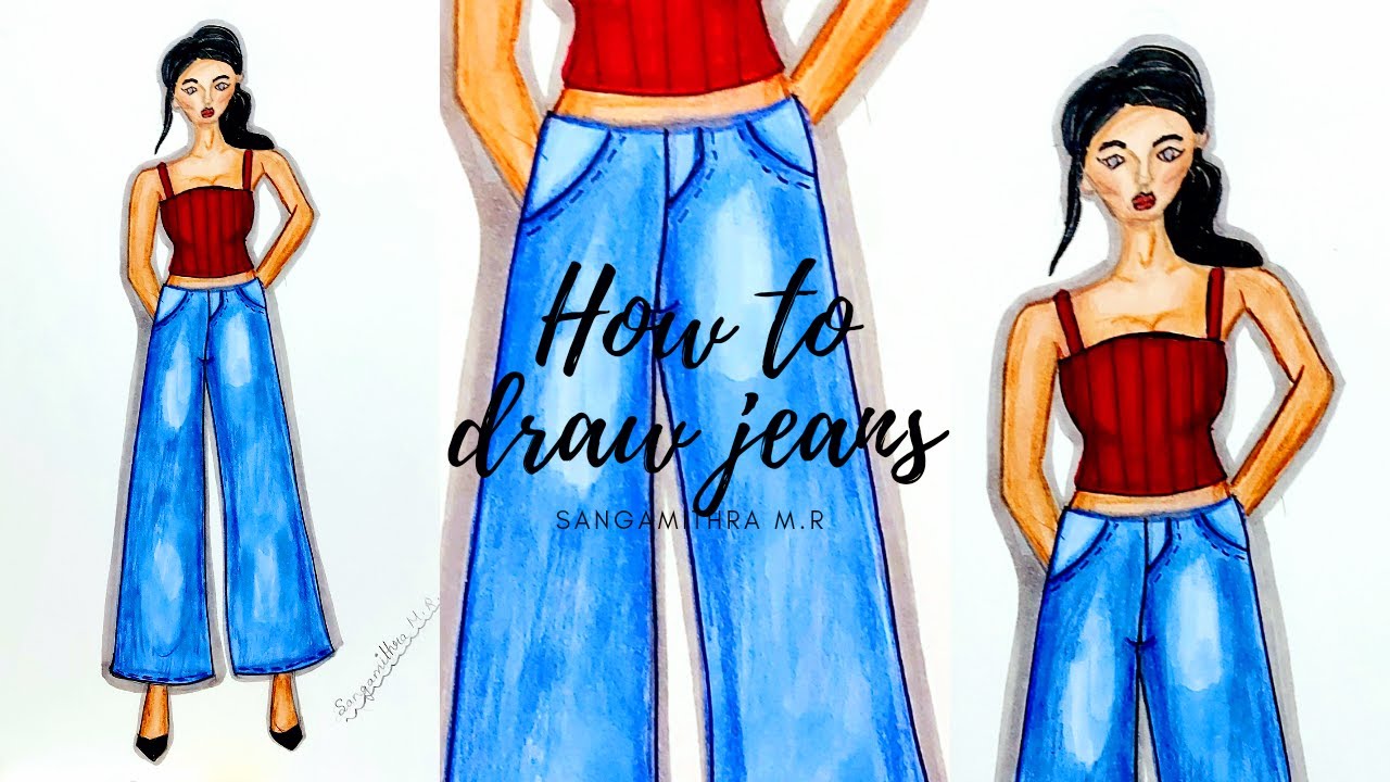 How to draw jeans | Denim drawing | Fashion illustration | Sangamithra M.R.