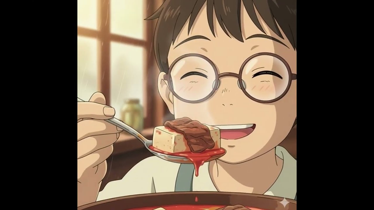 A Peaceful Rainy Day ⛈️| Korean Tofu Stew Mukbang (Sundubu-jjigae) 🍛|Ghibli-Style ASMR | Animation