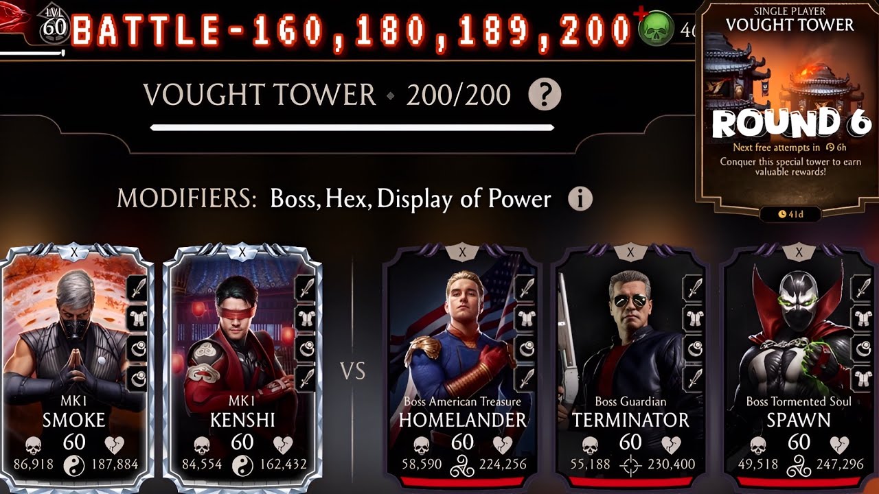 MK1 Team Vs Vought Tower Boss Battle 200 & 160, 180 Fight + Rewards MK Mobile