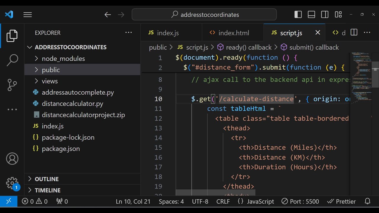 Node js Express Distance Matrix API to Find & Scrape Distance & Time Between Two Locations in Python