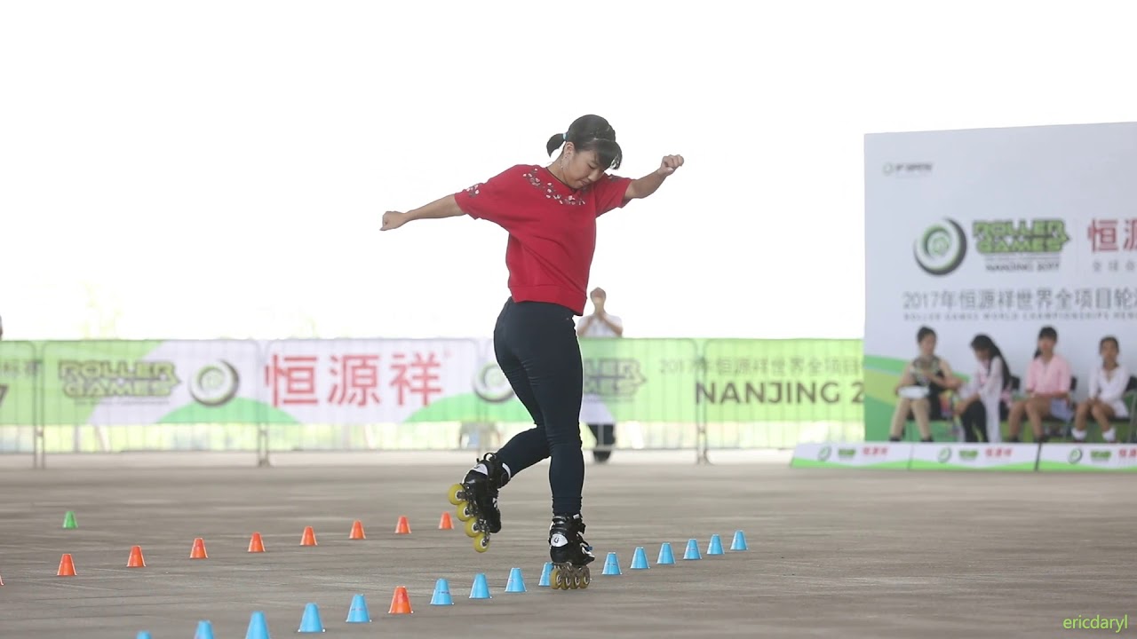 2017 Roller Games，Junior Women Classic Slalom 7th，Moritoki Mika 青女花桩 7th Mika 日本