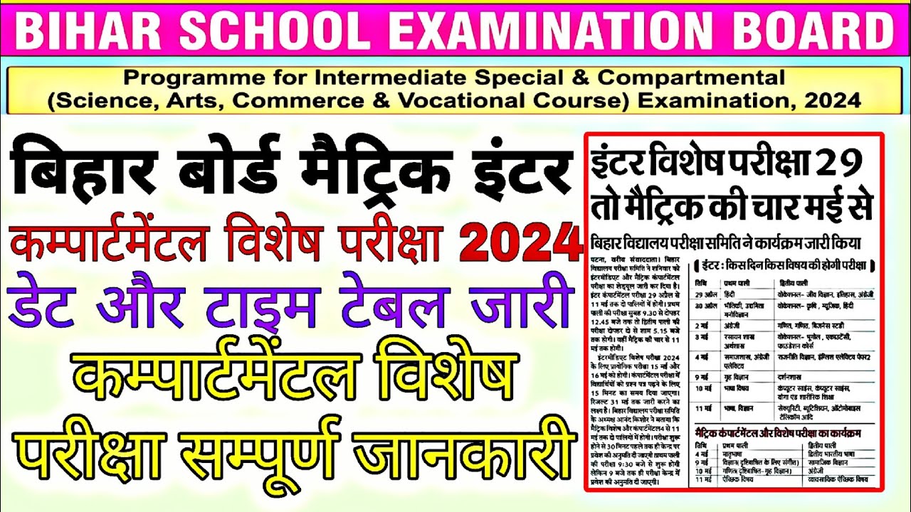 Bihar Board Compartmental Exam Date 2024 | Inter Matric Compartmental Exam 2024 | Compartmental Exam