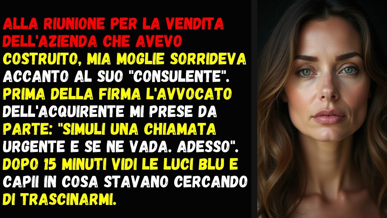 Alla riunione per la vendita dell'azienda che avevo costruito, mia moglie sorrideva