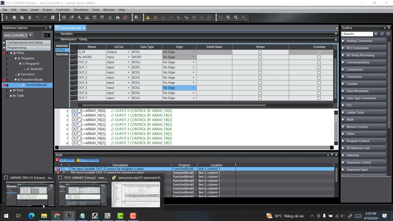 CREATE FUNCTION BLOCK LIBRARY ,IN PLC OMRON NX ,SYSMAC STUDIO
