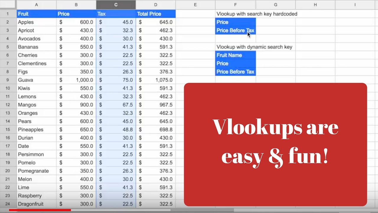 Vlookup in Google Sheets