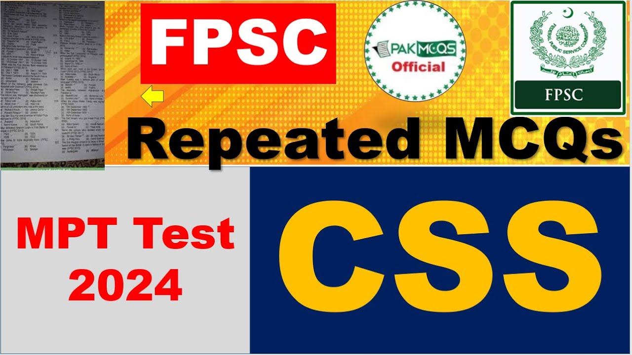 Top Repeated MCQs for  FPSC CSS MPT test (Must watch)