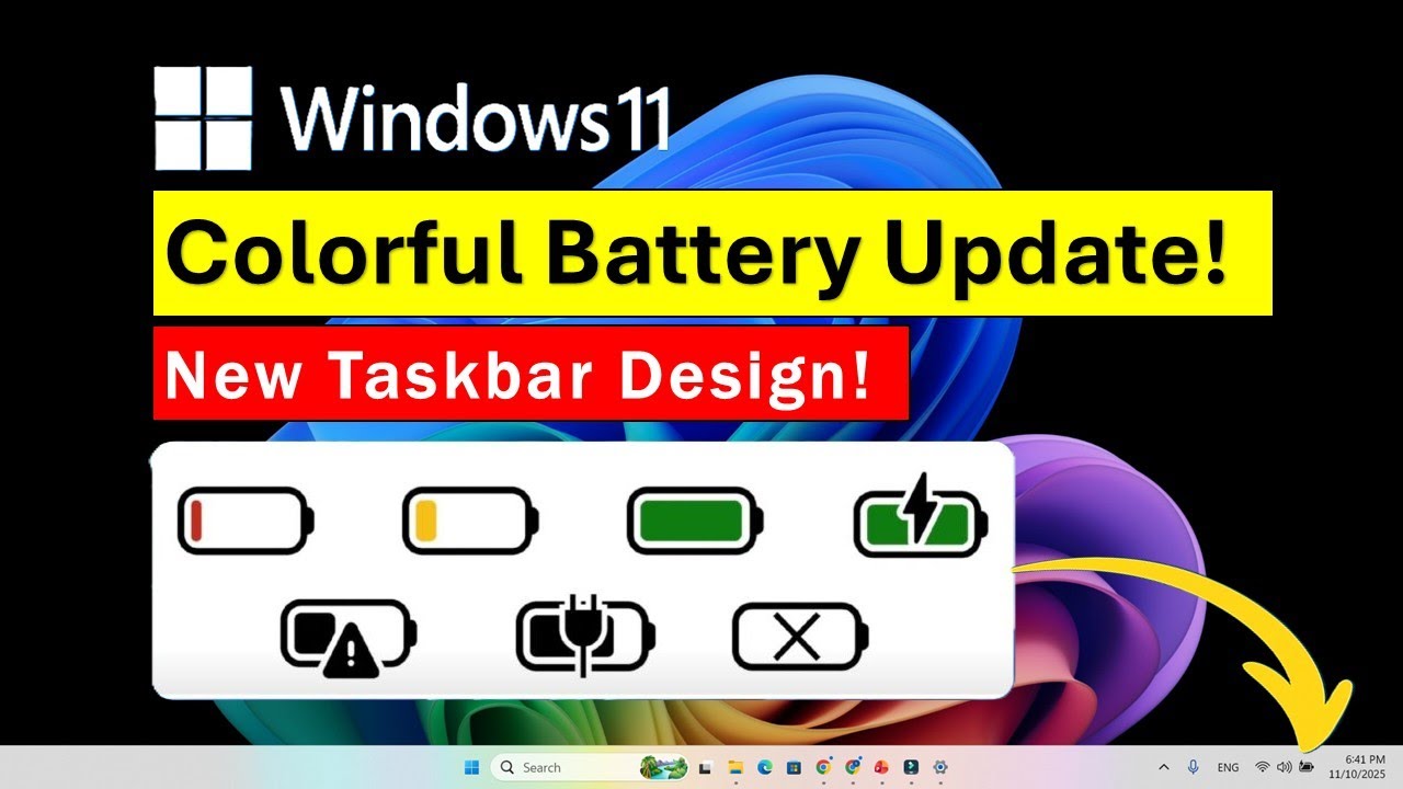 Новый цветной значок батареи на панели задач Windows 11 | Наконец-то показывает процент!