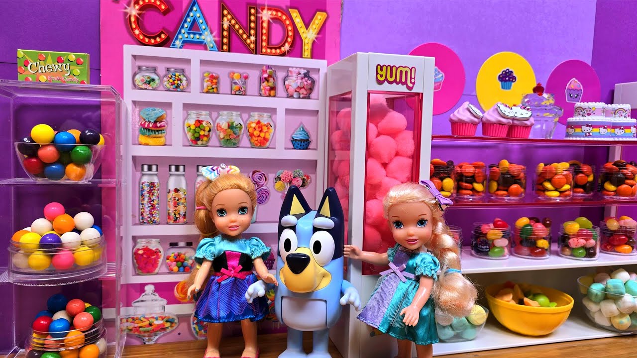 Bluey's candy store ! Elsa & Anna toddlers - chocolate - lollipop - mints - bubble gum - jelly beans