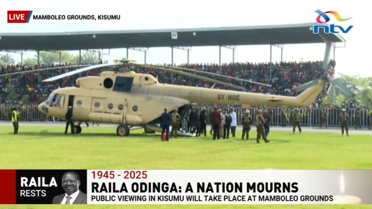 Military aircraft carrying the body of Raila Odinga lands at Mamboleo Grounds in Kisumu under tight