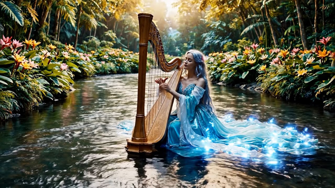 Jungle River HARP Music 🌿 Tropical Stream Ambience for Deep Relaxation, Focus & Nature Healing