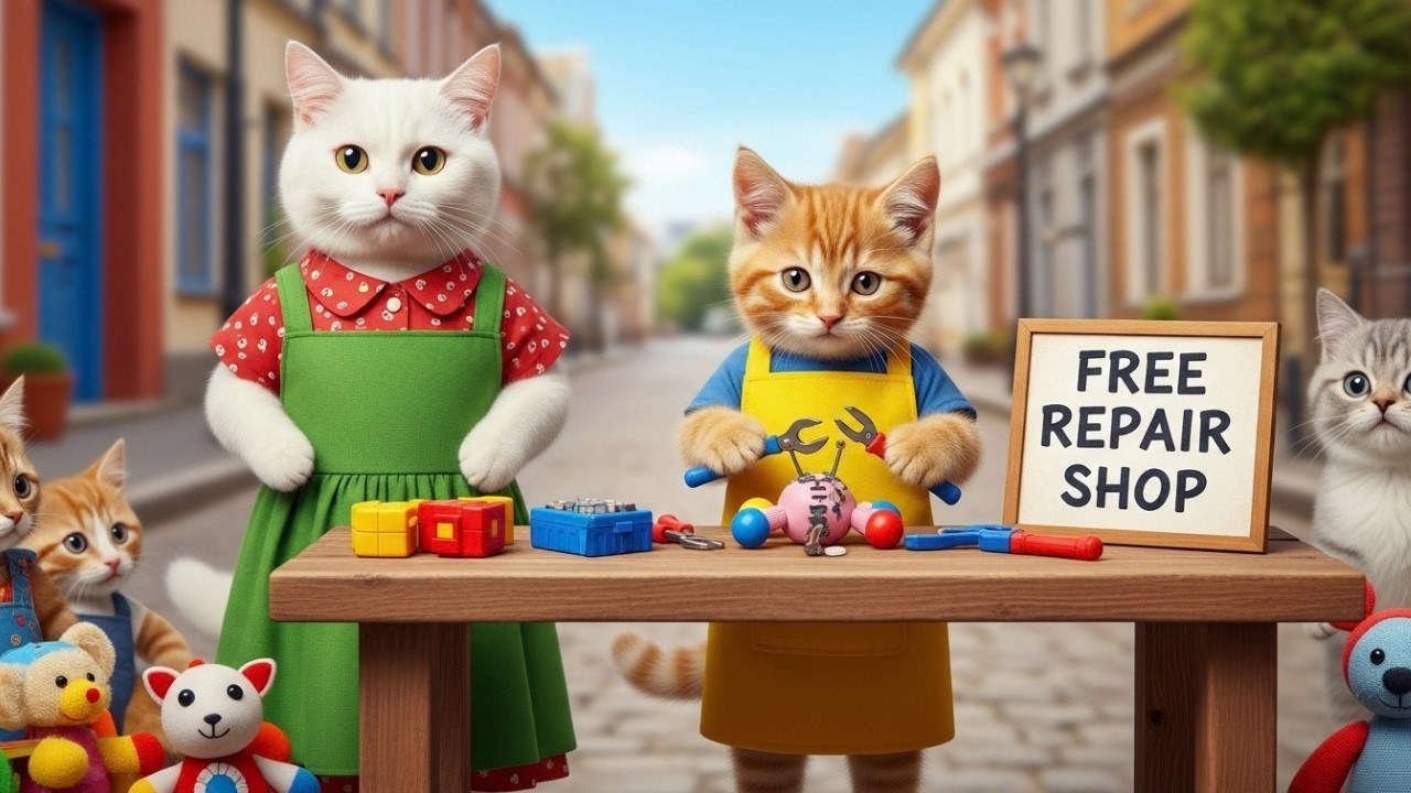 Mama Cat Helps Ginger Kitten Open a Free Repair Shop — The Kindness That Follows Is Heartwarming
