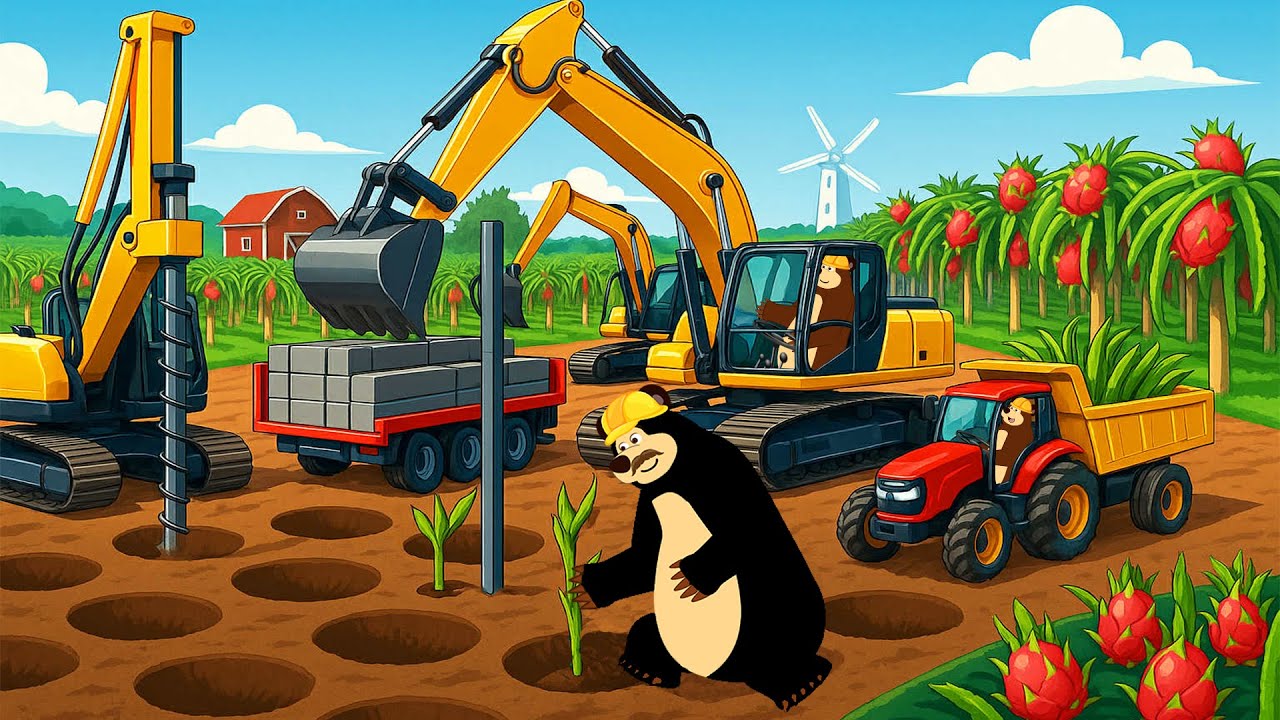 Dragon Fruit Planting with Drill Truck & Tractor 🌵🚜 | Realistic Farm Animation