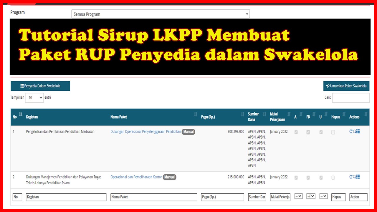 Tutorial Sirup LKPP Membuat Paket RUP Penyedia dalam Swakelola