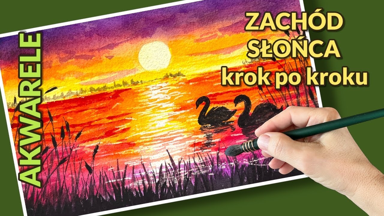 Dzień 3: Jak namalować zachód słońca nad jeziorem akwarelą - malowanie relaksacyjne krok po kroku