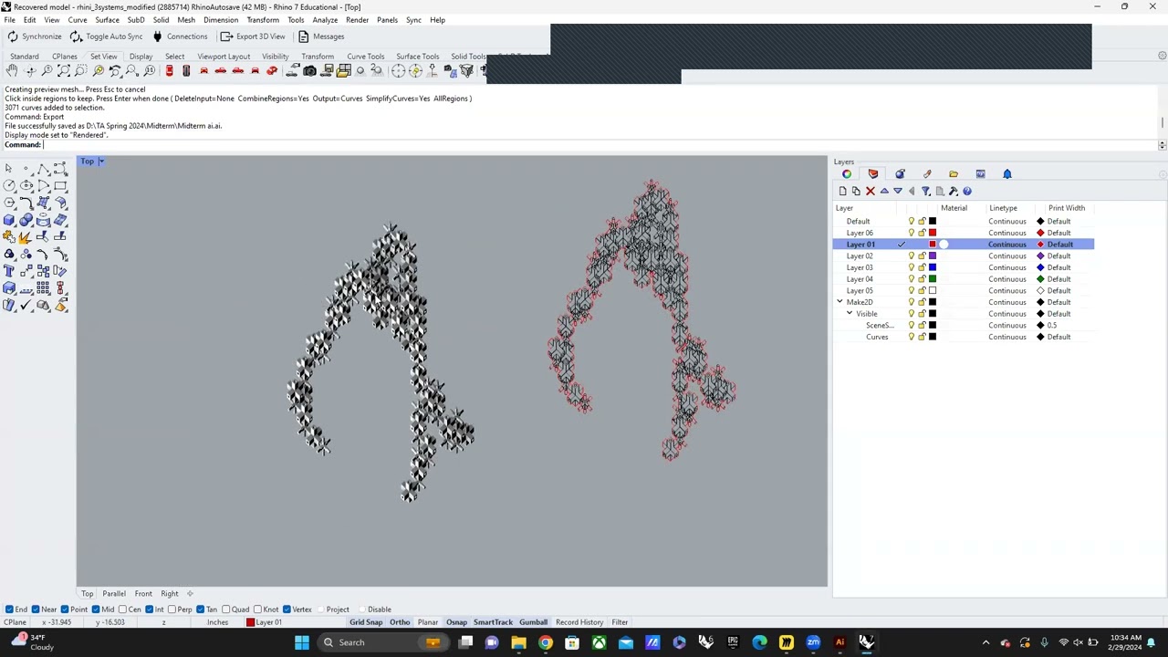 Rhino Make2D, Textures, and Layering in Illustrator.
