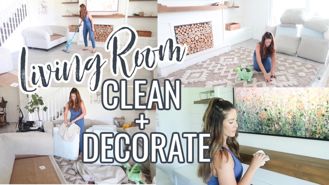 LIVING ROOM CLEAN AND DECORATE | FARMHOUSE DECORATING IDEAS | DEEP CLEAN COUCH