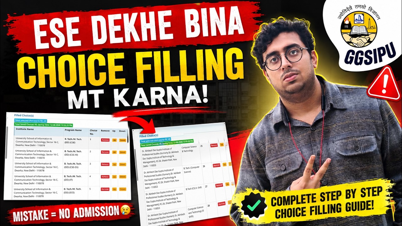 IPU BTech Choice Filling 2026 Complete Guide | Best College Order, Branch Priority & Cutoffs