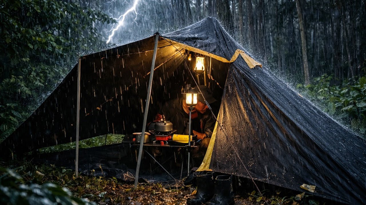 “Trapped in a VIOLENT Rainstorm ⛈️ | Alone in My Tent All Night (ASMR)” 