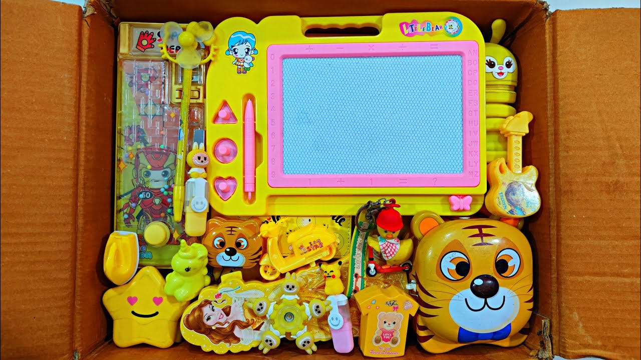 Unboxing Ultimate Yellow Stationery, Pencil Box, Piggy Bank, Writing Board, Sharpener, Pen, Geometry