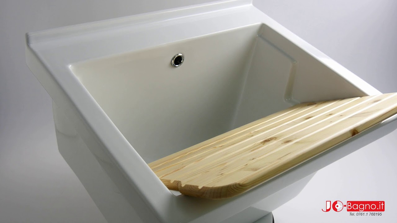 Lavatoio Ceramica 60x50 da incasso con tavola in legno - profondit&agrave; interna 34 cm