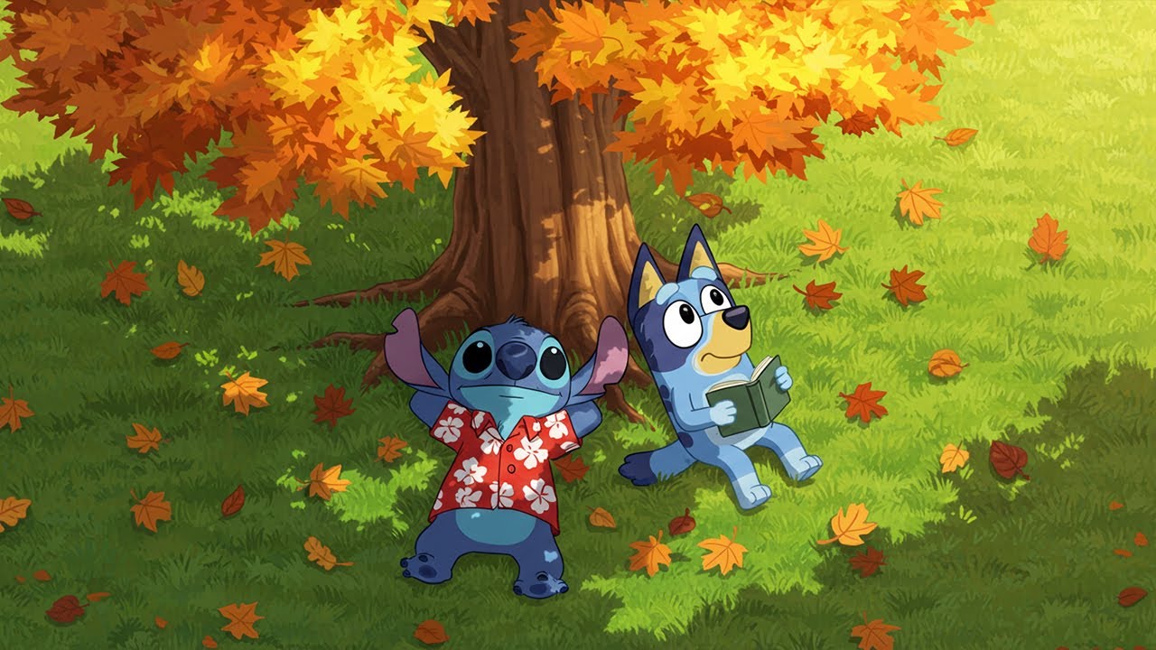 Under the Autumn Tree with Stitch & Bluey 🍁 Chill Lofi Music for Calm Study and Peaceful Moments 🌙