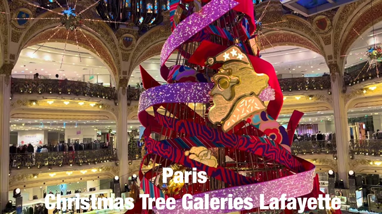 Paris city walks  Christmas Tree Galeries Lafayette  Paris, France 4K