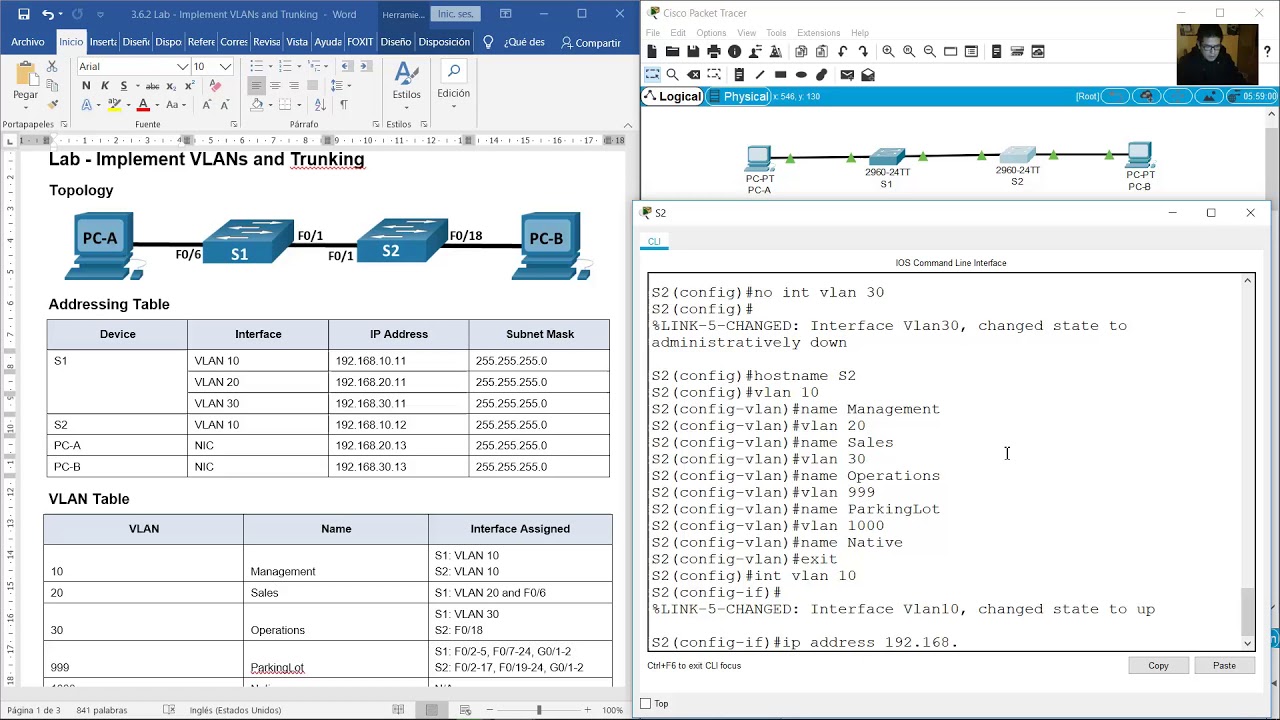 3.6.2 Lab - Implement VLANs and Trunking
