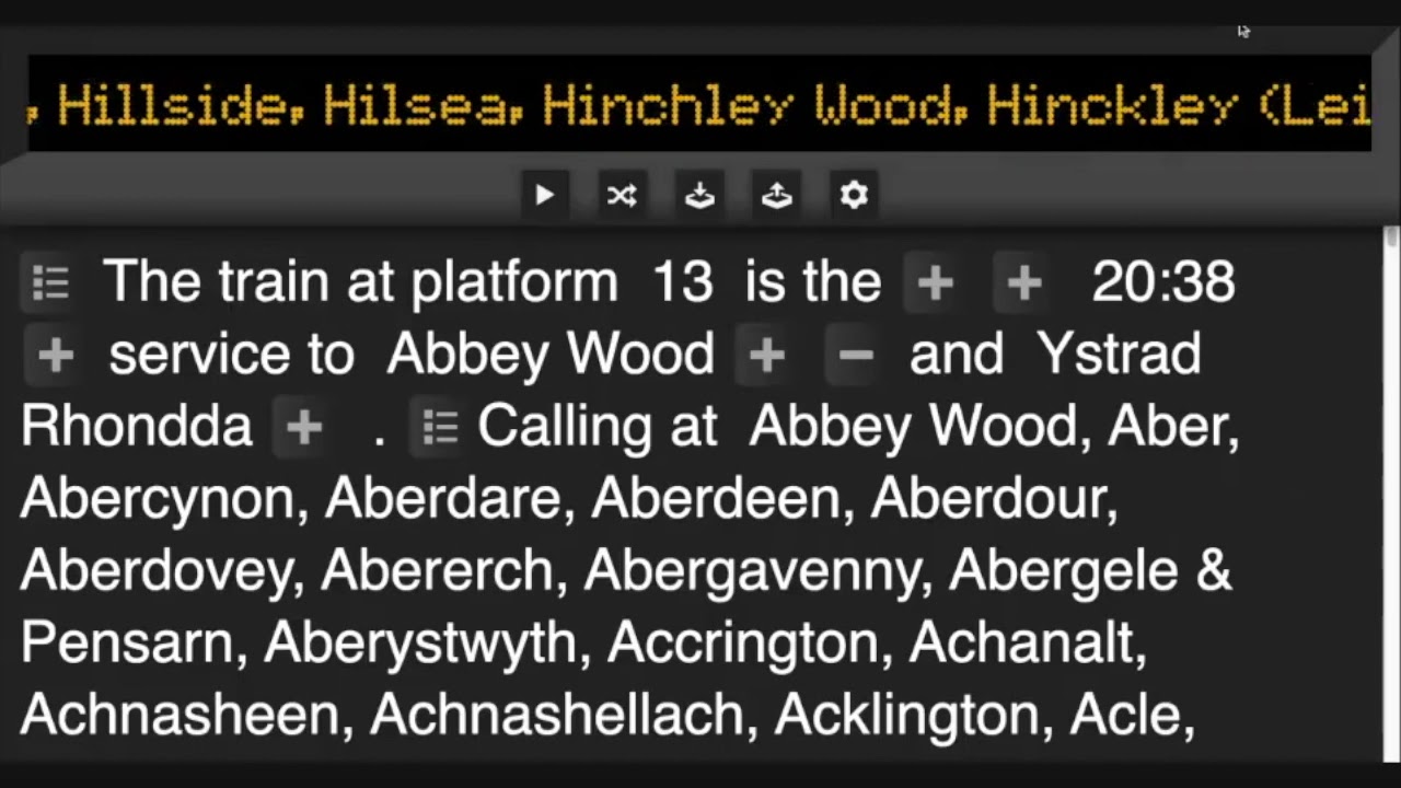 The UK Train announcements but the train goes to every station (alphabetically)
