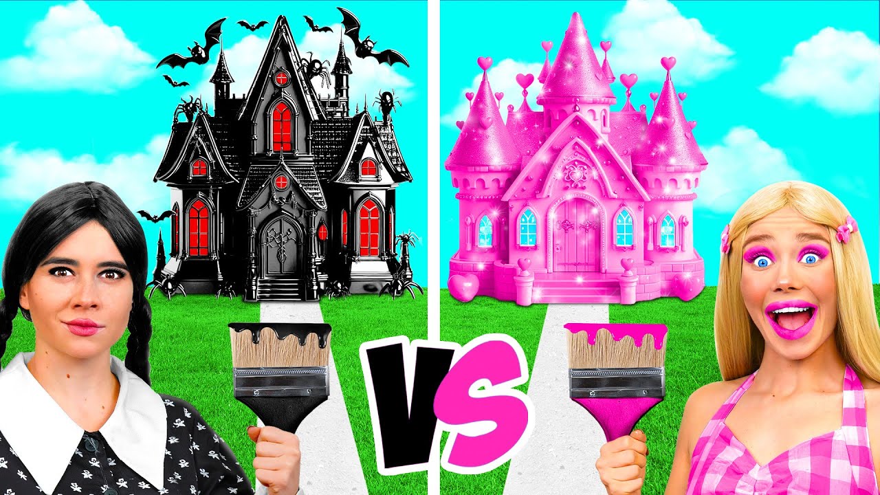 Wednesday vs Barbie تحدي البيت الملون | مواقف مضحكة BaRaDa Gold Challenge