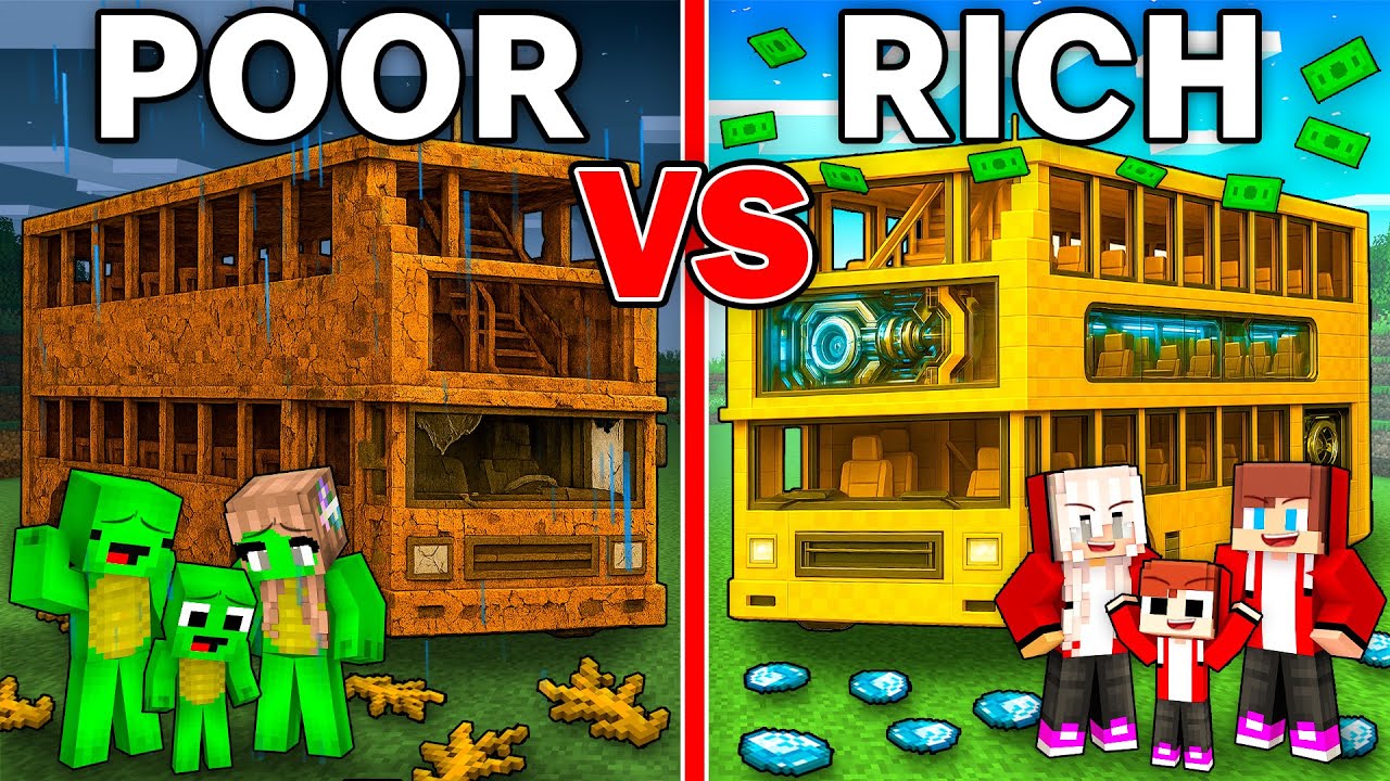 Mikey POOR vs JJ RICH Family Bus Survival Battle in Minecraft (Maizen)