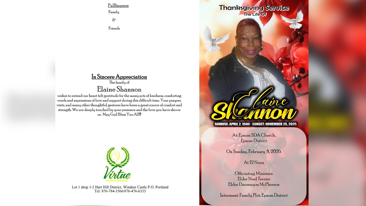 Thanksgiving Service for the life of: Elaine Shannon Sundday, February 08th, 2026
