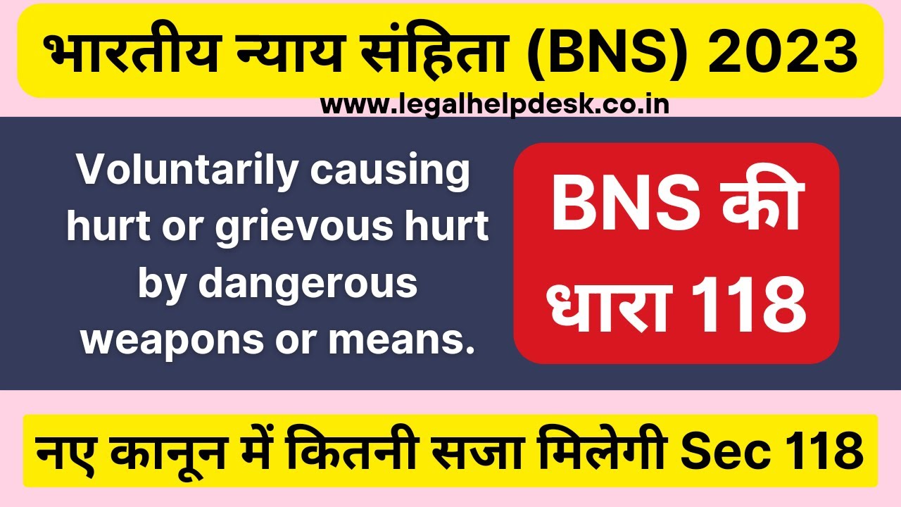 BNS 118 in Hindi , Bhartiya Nyaya Sanhita Section 118, Dhara 118 BNS, IPC in Hindi