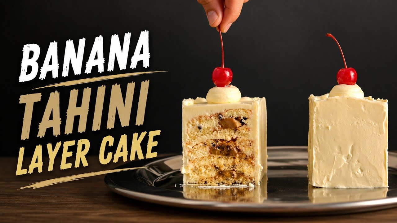 Moist Banana Layer Cake with Tahini Custard Cream Cheese Cream | #bananacake #dessert #cakerecipe