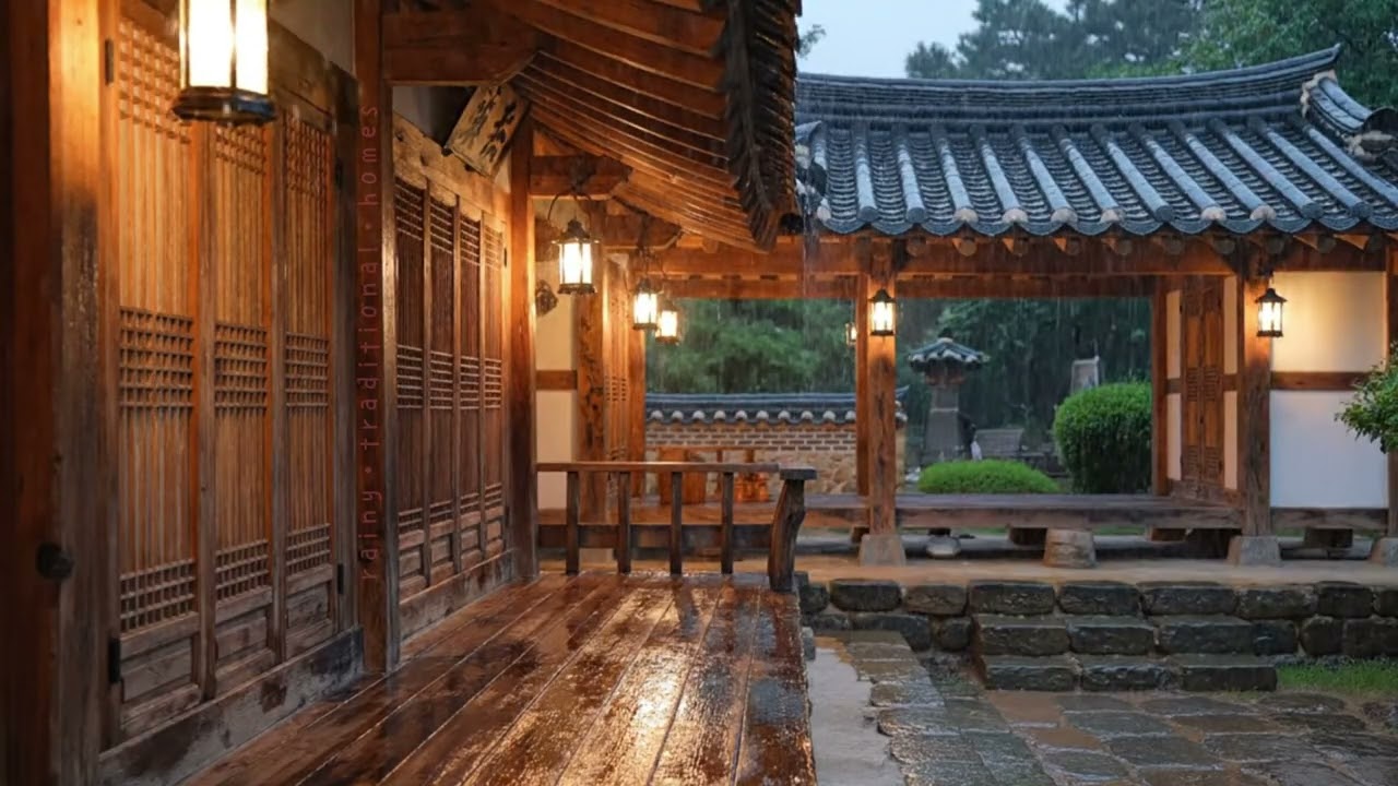 Traditional Korean Hanok in the Rain | Deep Calm ASMR Ambience S1