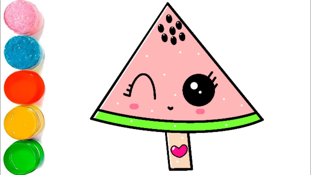 How to Draw Cute Watermelon Ice Cream For Kids 😍 Cute Easy Drawing 😋
