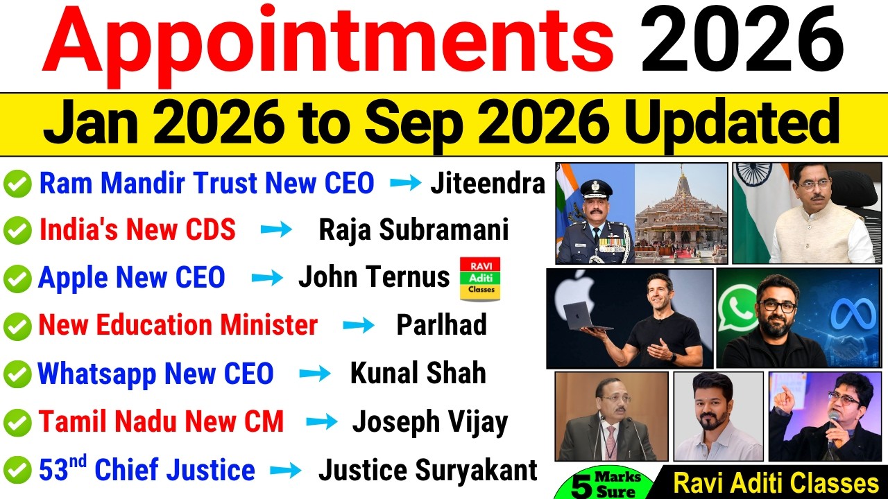 Appointment 2026 Current Affairs | Jan 2026 to Sep 2026 | New Appointment 2026 | Current Affairs