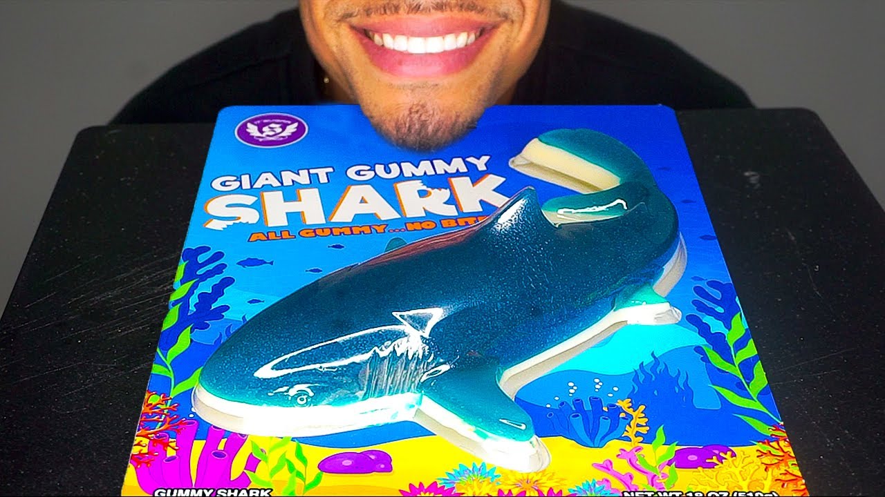 ASMR GIANT GUMMY SHARK CANDY MUKBANG EATING SOUNDS JERRY CHEWY SWEETS
