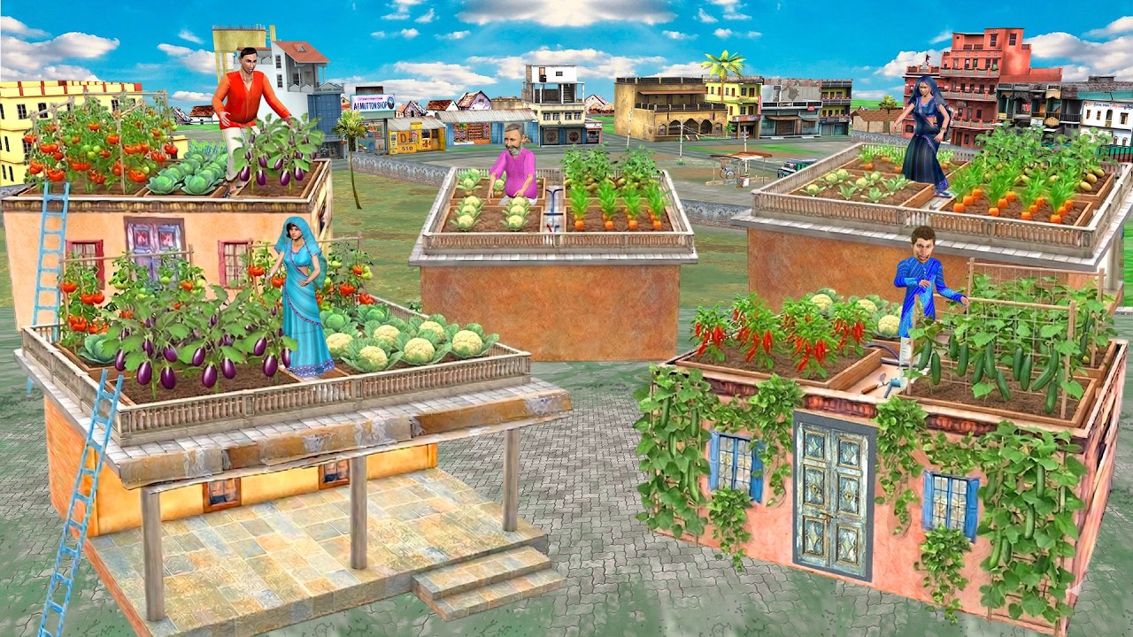 Rooftop Vegetable Growing Village Terrace Farming Challenge Hindi Kahani Moral Stories Comedy Video