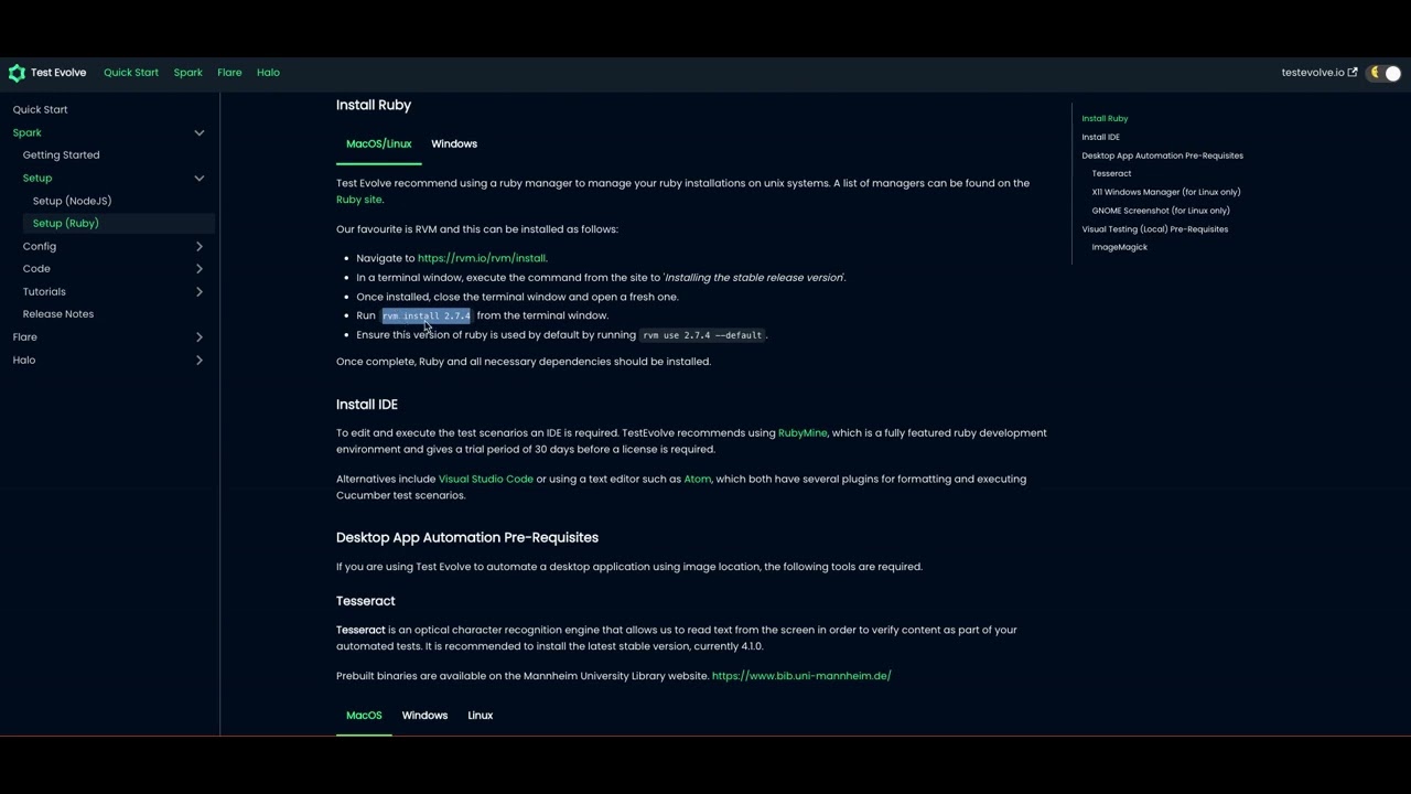 Test Evolve Setup - Installing Ruby for Mac