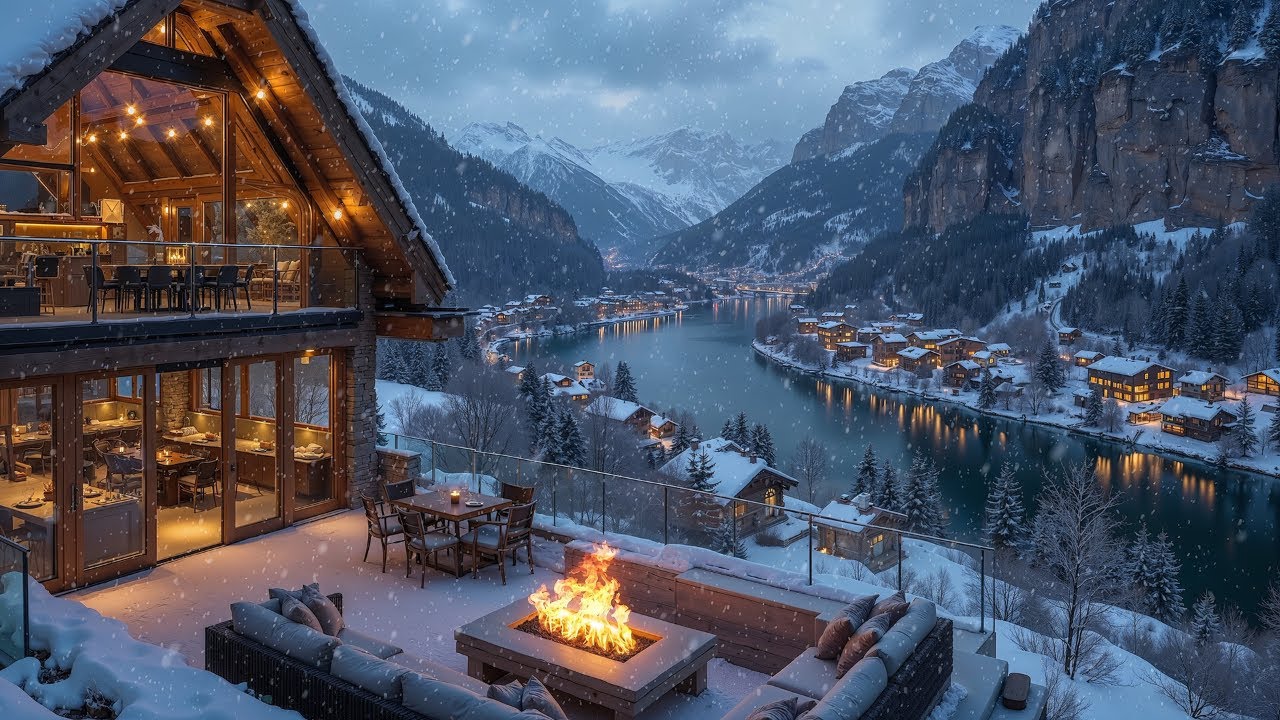 Инструментальная джазовая фортепианная композиция Focus 🎹 Burning Wood Sound & Snowy Mountain