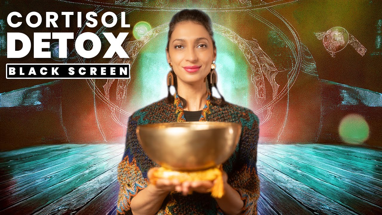 Calming Cortisol Detox (Black Screen) | Nervous System Healing | Sound Bath Meditation