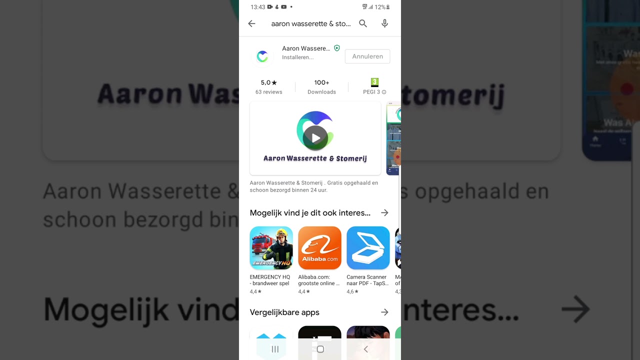 Hoe downloaden de App van Aaron Wasserette & Stomerij en Besteling plaatsen met account.