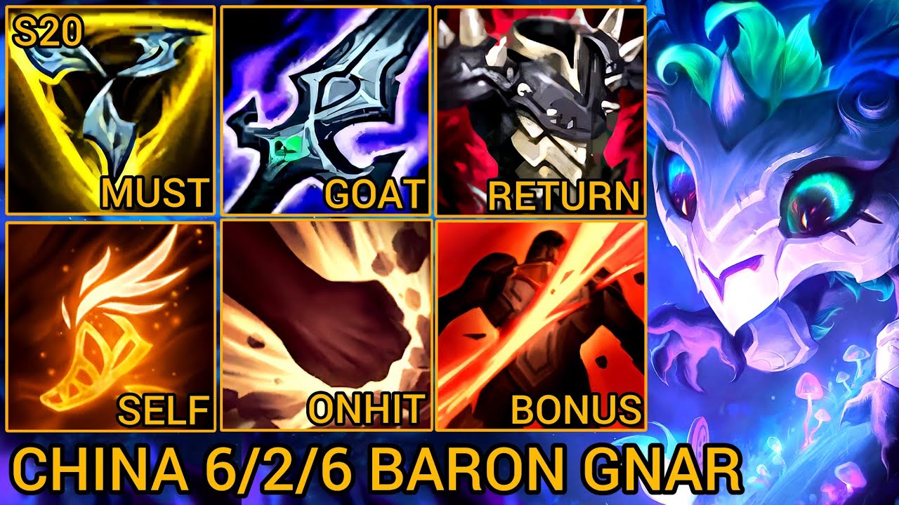 Challenger Gnar Baron Lane Rating A+ 6/2/6 - China Wild Rift New Meta Build & Runes By Tiarty
