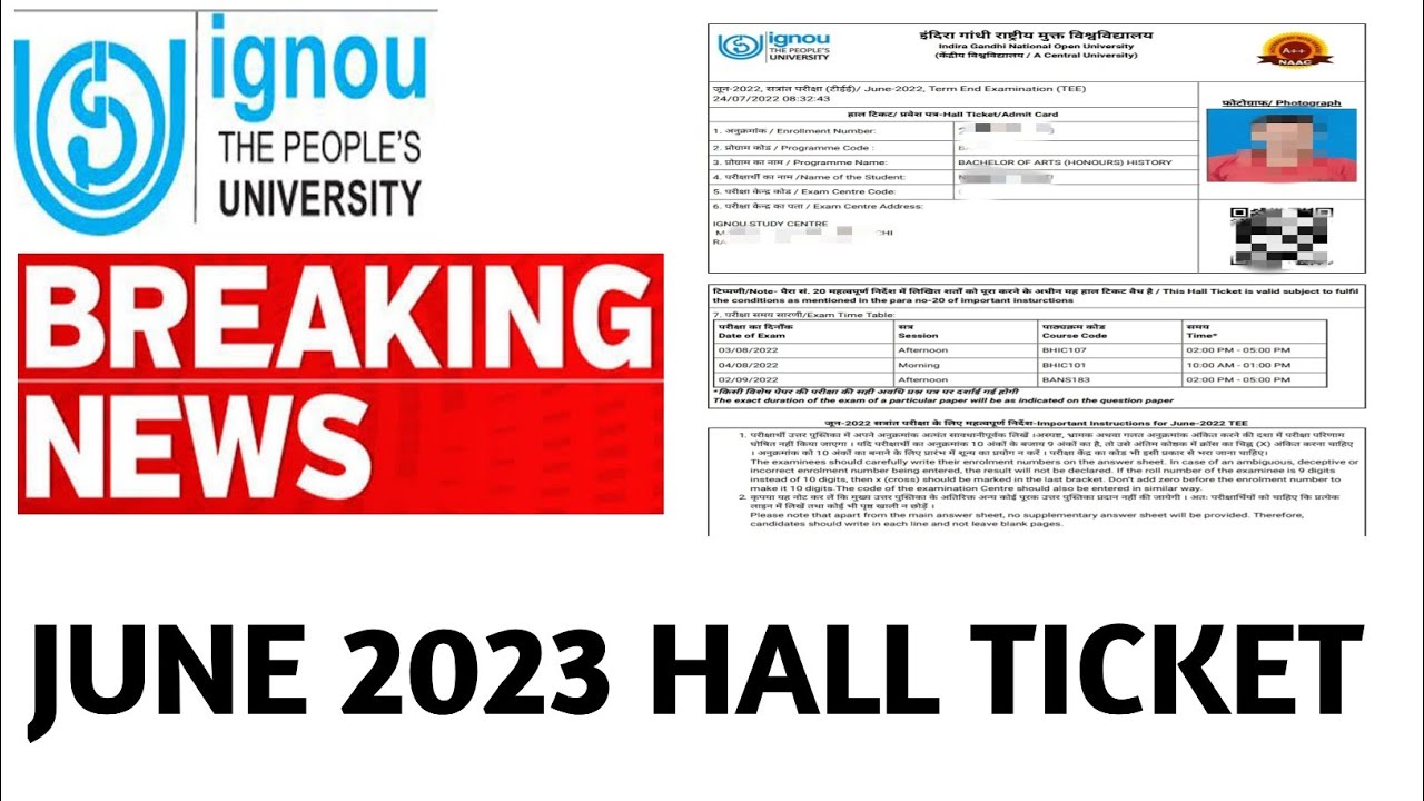 IGNOU JUNE 2023 EXAMS HALL TICKET ADMIT CARD INFORMATION