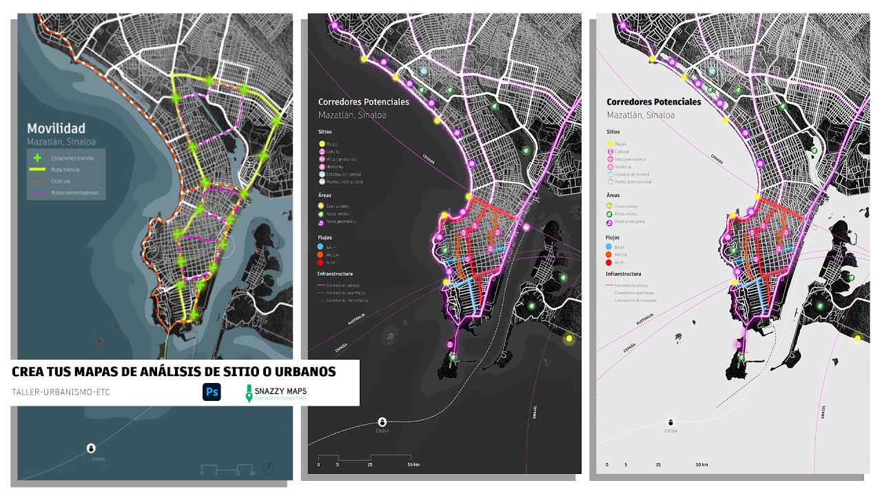 COMO HACER UN MAPA DE ANÁLISIS DE SITIO O URBANO l 4 PASOS FACIL! l PHOTOSHOP + SNAZZYMAPS