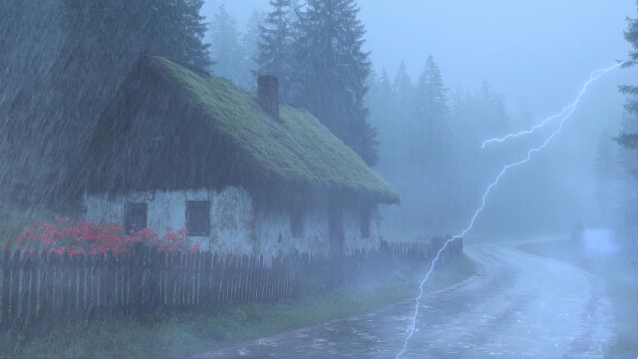 End Sleepless Nights in 3 Minutes with Growling Rain & Shrill Thunder on Wooden House at Night